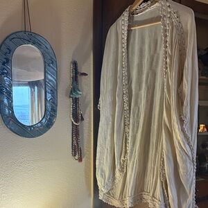 Boho Cream Lace-Trimmed Kimono